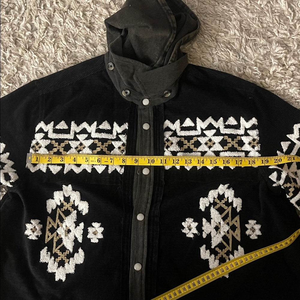 We The Free Black Corduroy Jacket/ Cardigan with White and Tan Patterns ) - Picture 10 of 11